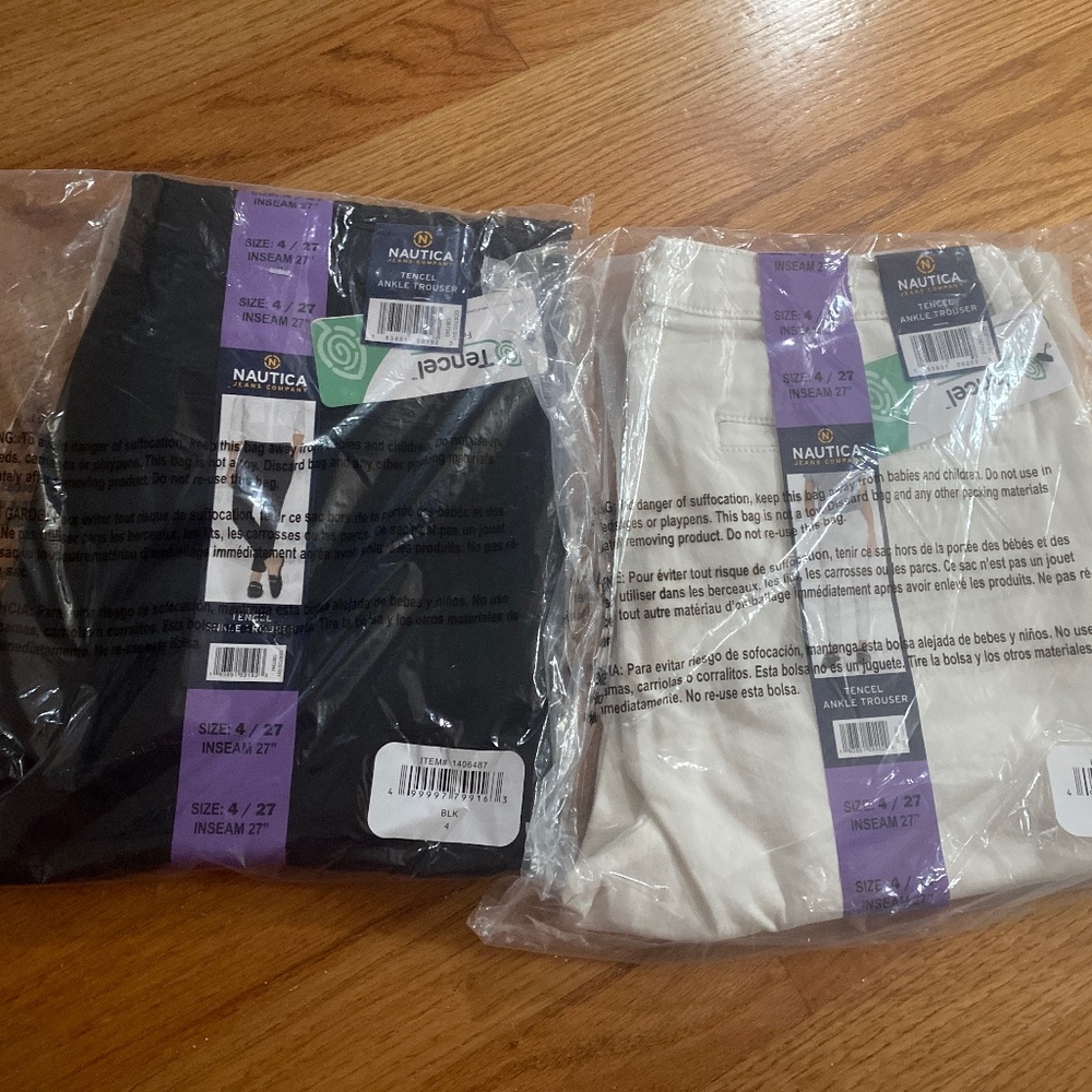 2 x Nautica Tencel Ankle Trousers size 4, black and white, womens